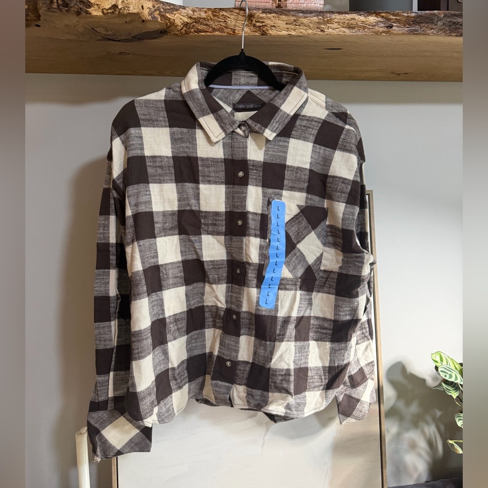 NWT Scotch & Soda Brown and Cream Plaid Shirt